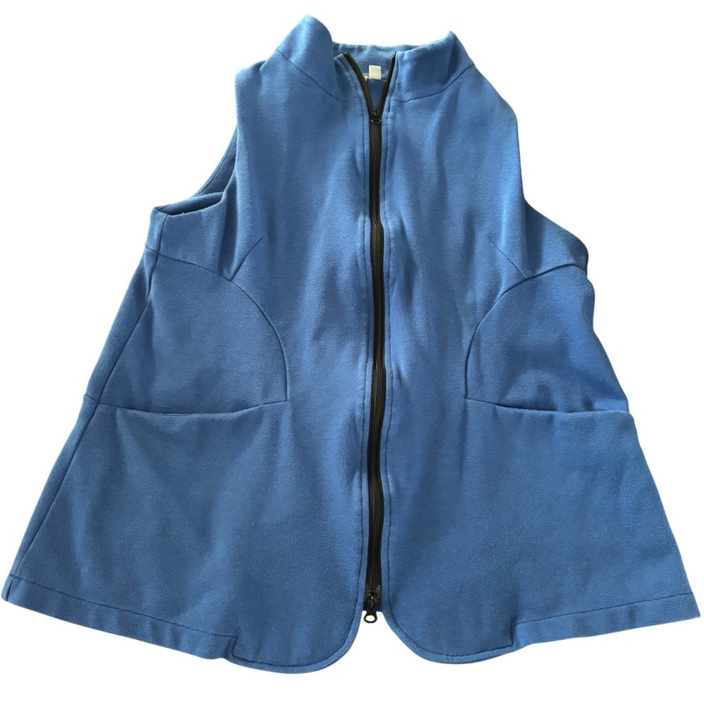 Comfy USA | Blue Zip Vest Jacket Sz S Lagenlook Solid Long Tunic Cotton Modal